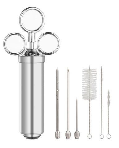 Brigii Meat Injector Syringe 2oz for juicier poultry and beef marinades.