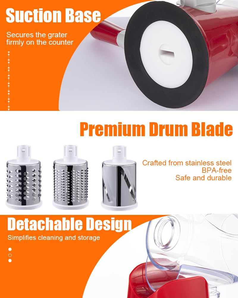 Brigii Rotary Cheese Grater ideal for cheese, potatoes, nuts, vegetables.