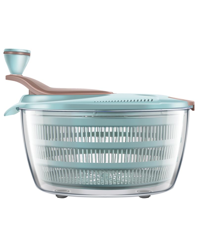Brigii Salad Spinner basket-drying shows fast greens drying after washing.
