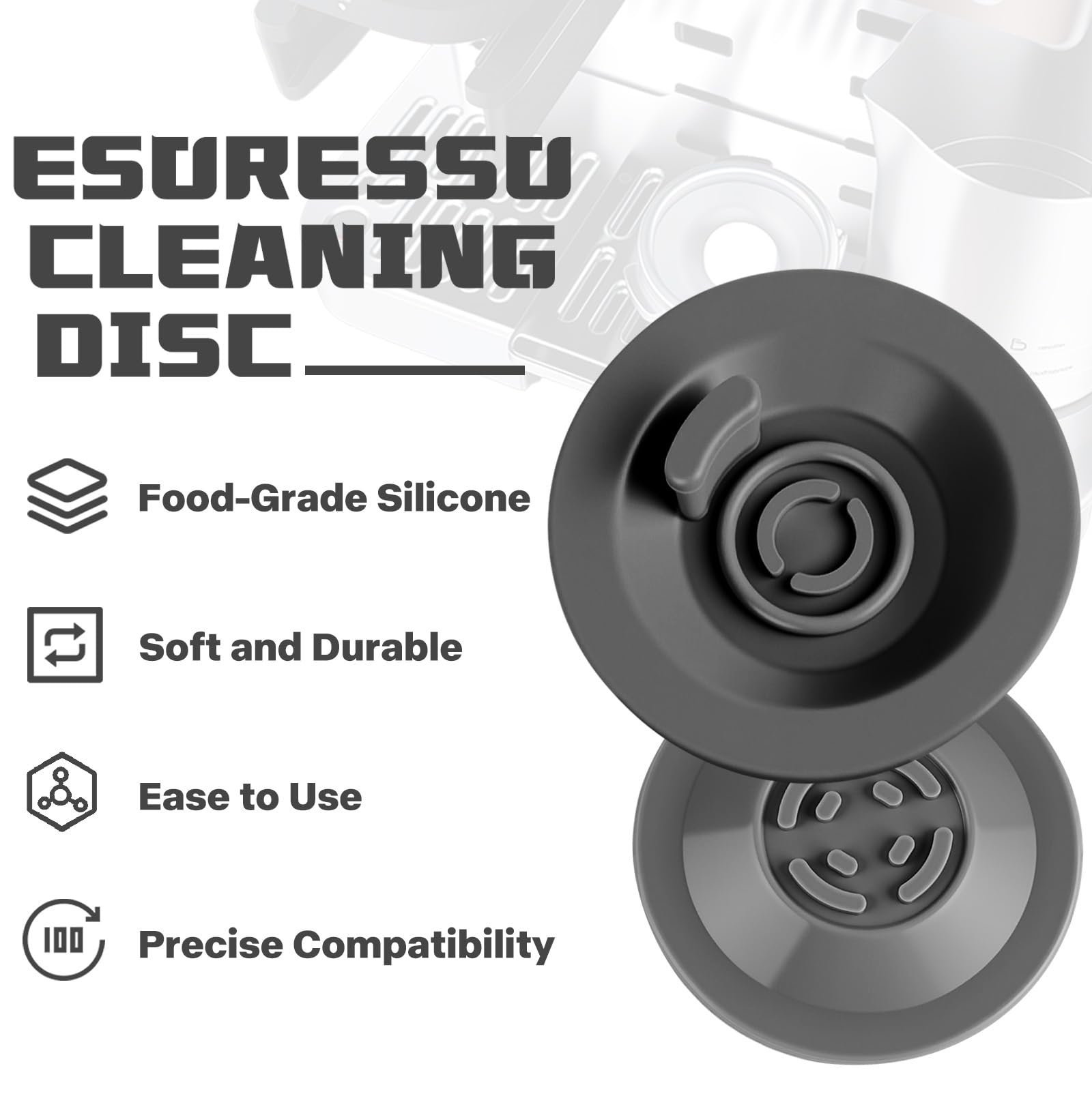 Brikinte disc centered cleaning action demonstrates effective portafilter cleaning
