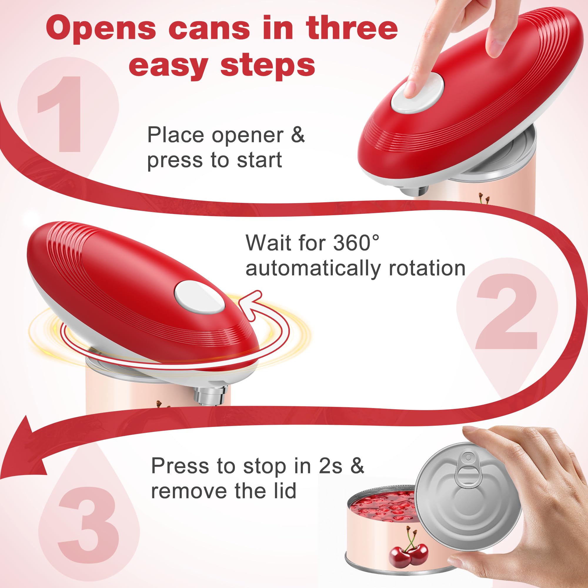 Brilam electric can opener performs 360-degree cut for smooth lid removal.