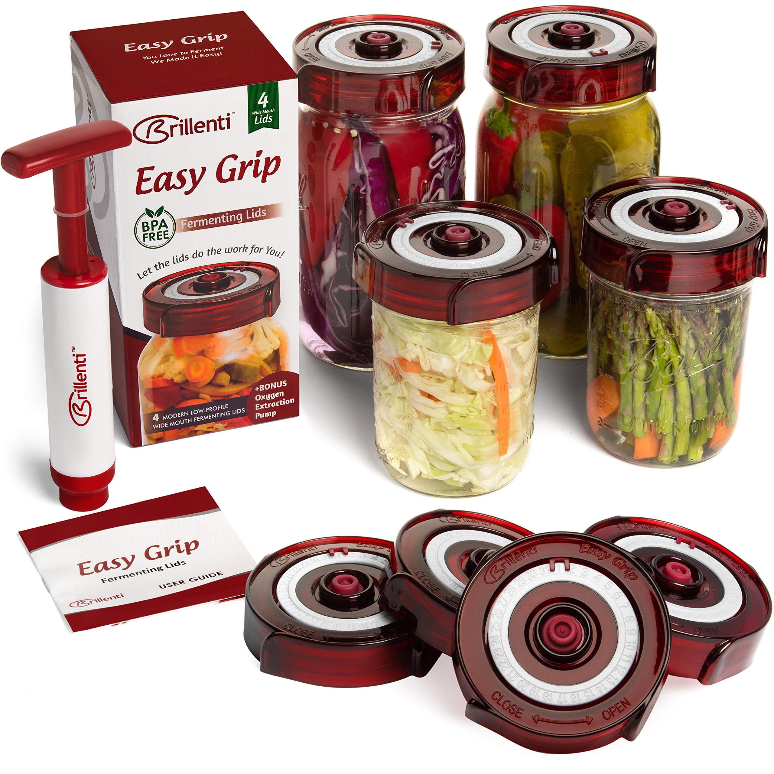 Brillenti fermenting lids for wide mouth jars ready for easy, no-burp fermentation