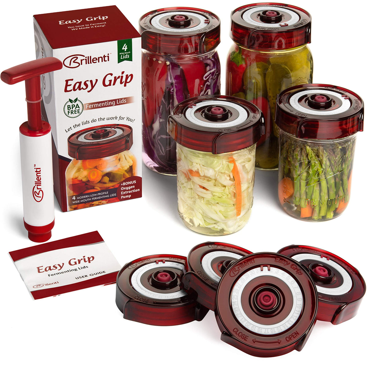 Brillenti fermenting lids for wide mouth jars ready for easy, no-burp fermentation