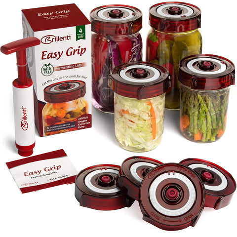 Brillenti fermenting lids for wide mouth jars ready for easy, no-burp fermentation