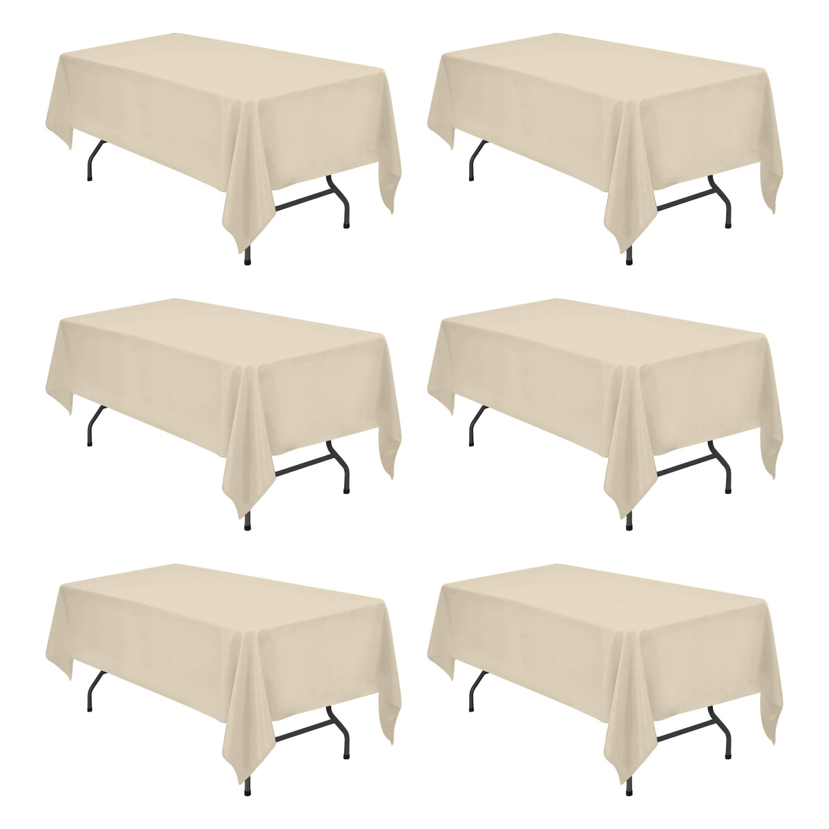 BRILLMAX beige tablecloth on a 6ft rectangle table with full coverage