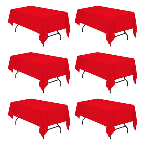 BRILLMAX red 60x102 inch tablecloth on a 6ft rectangle table for weddings and events.
