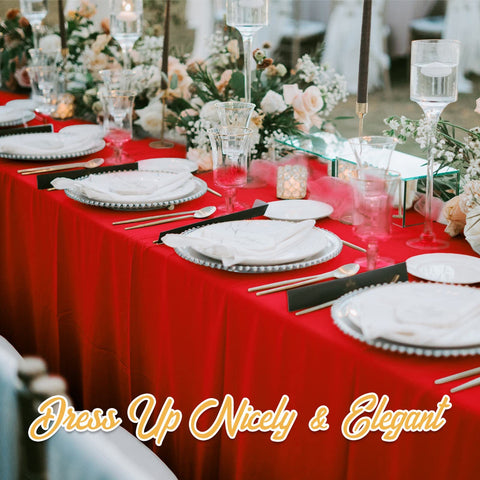 BRILLMAX red tablecloth at a wedding setup with coordinated decor.