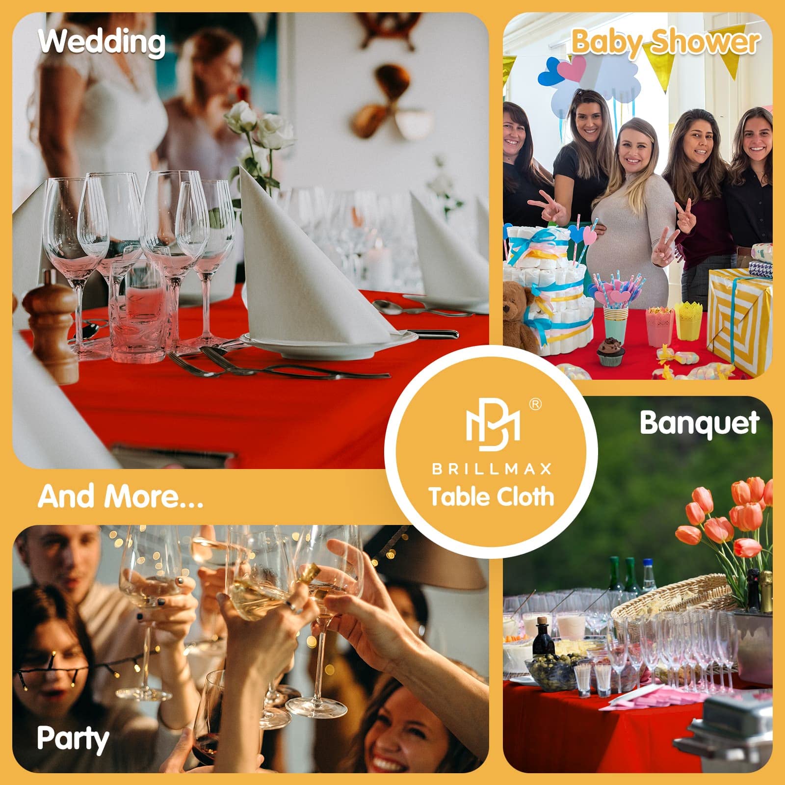 BRILLMAX red tablecloth ideal for parties and event use in bulk.