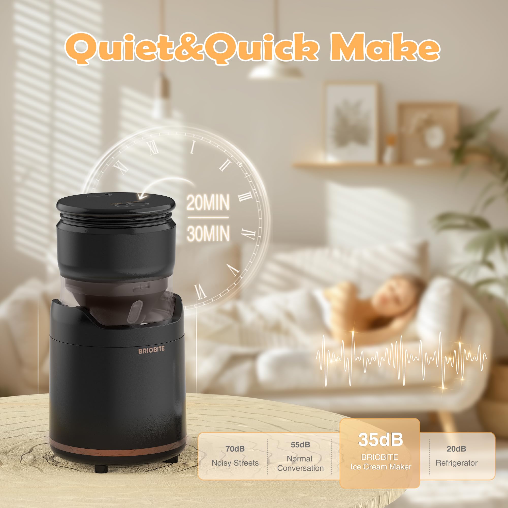 BRIOBITE ice cream maker USB-C rechargeable for cord-free operation