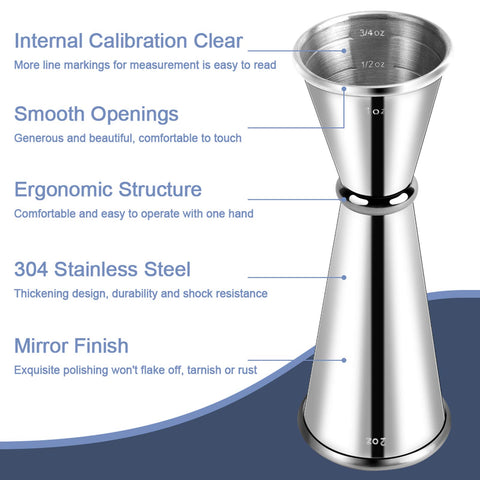 BRIOUT double-head jigger with inside measurements for precise pouring.