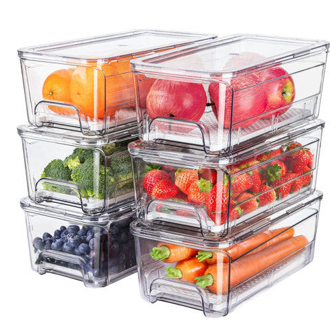 Brippo fridge drawer 6-pack keeps produce organized with dry, odor-controlled storage.
