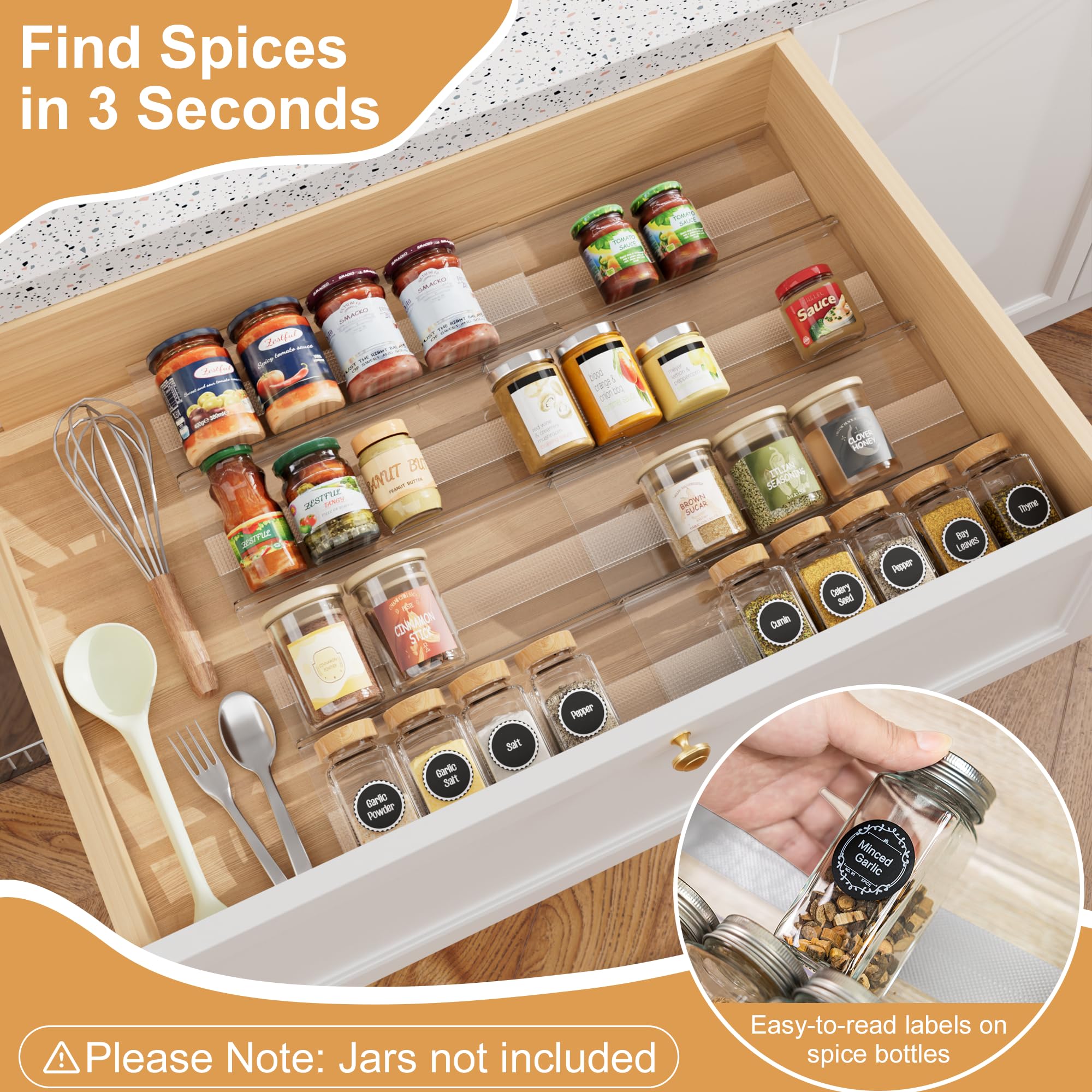 Brippo spice organizer holds up to 56 jars in a single drawer