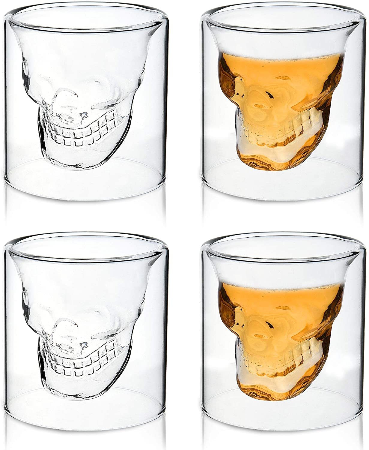 Brisked skull shot glasses set of 2 in a bar scene perfect for Halloween party vibes.
