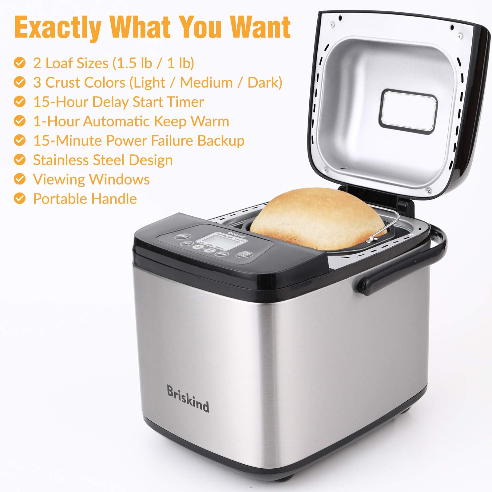 Briskind 1.5 lb capacity bread pan ensuring evenly baked loaves.