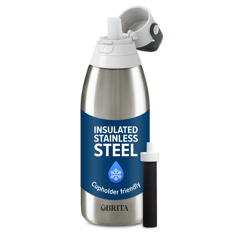 Brita 32oz stainless steel bottle shows durability for everyday hydration.