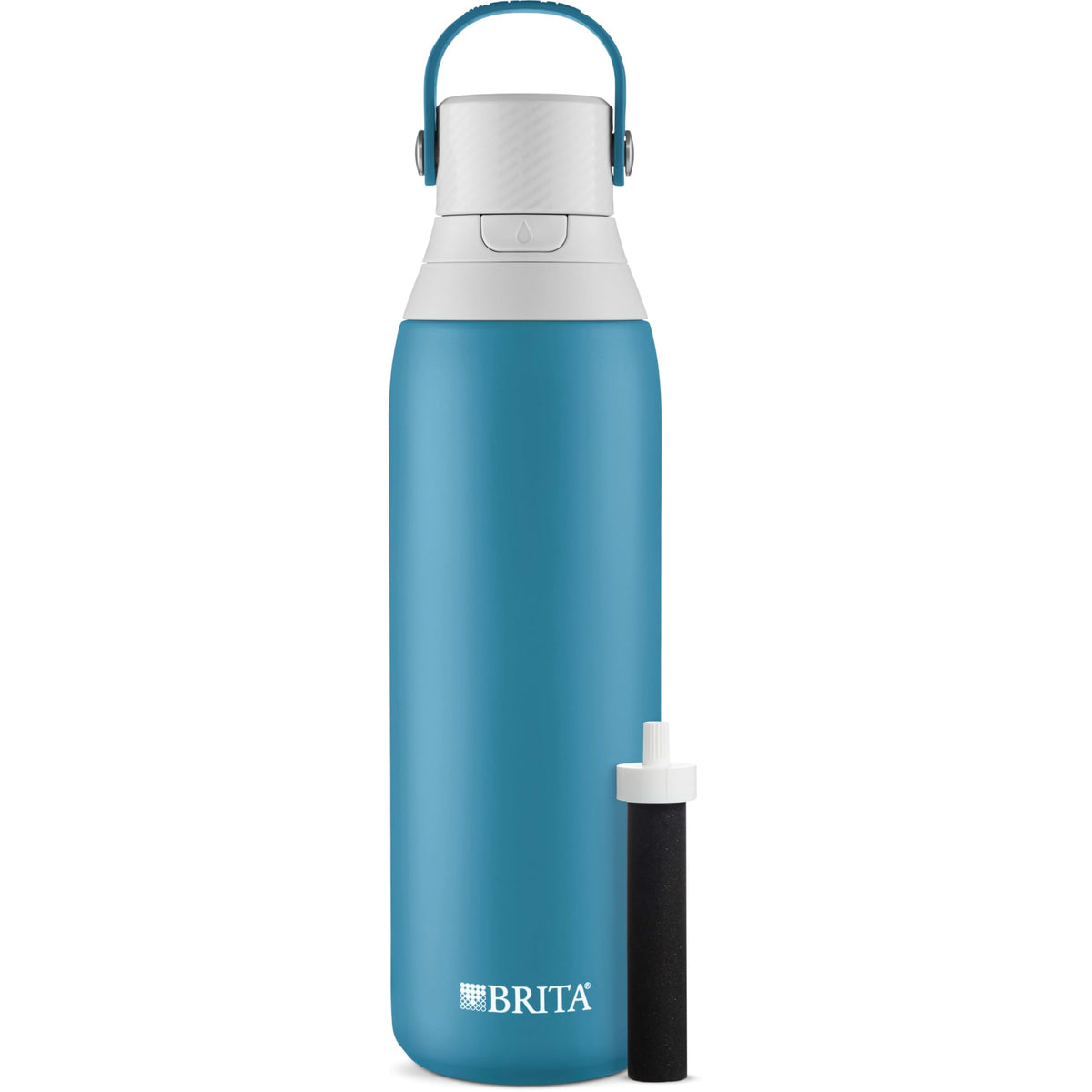 Brita insulated filtered water bottle, blue jay color, keeps water cold up to 24 hours for outings