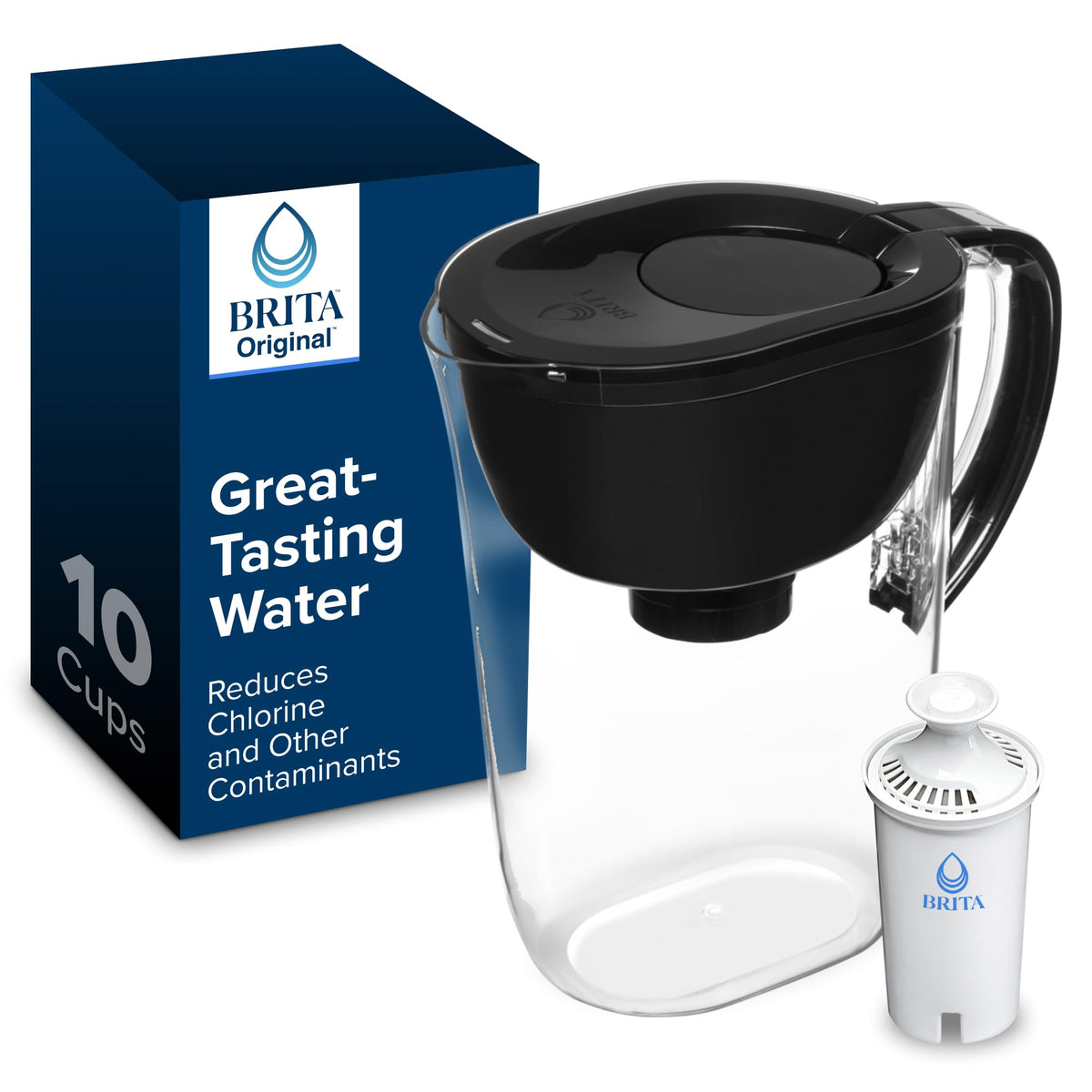 Brita large pitcher pouring water for clean-tasting hydration