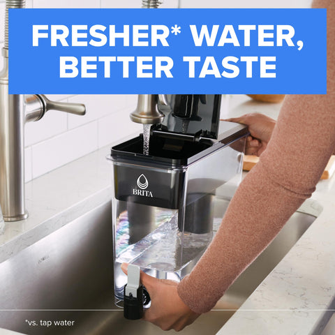 Water flows from Brita UltraMax for quick refills.