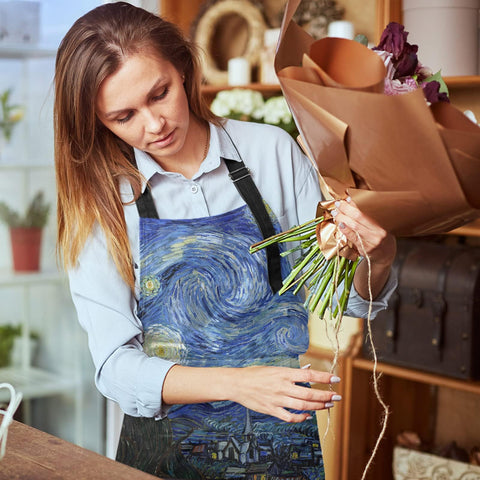 Britimes apron gardening scene highlighting versatile home use.