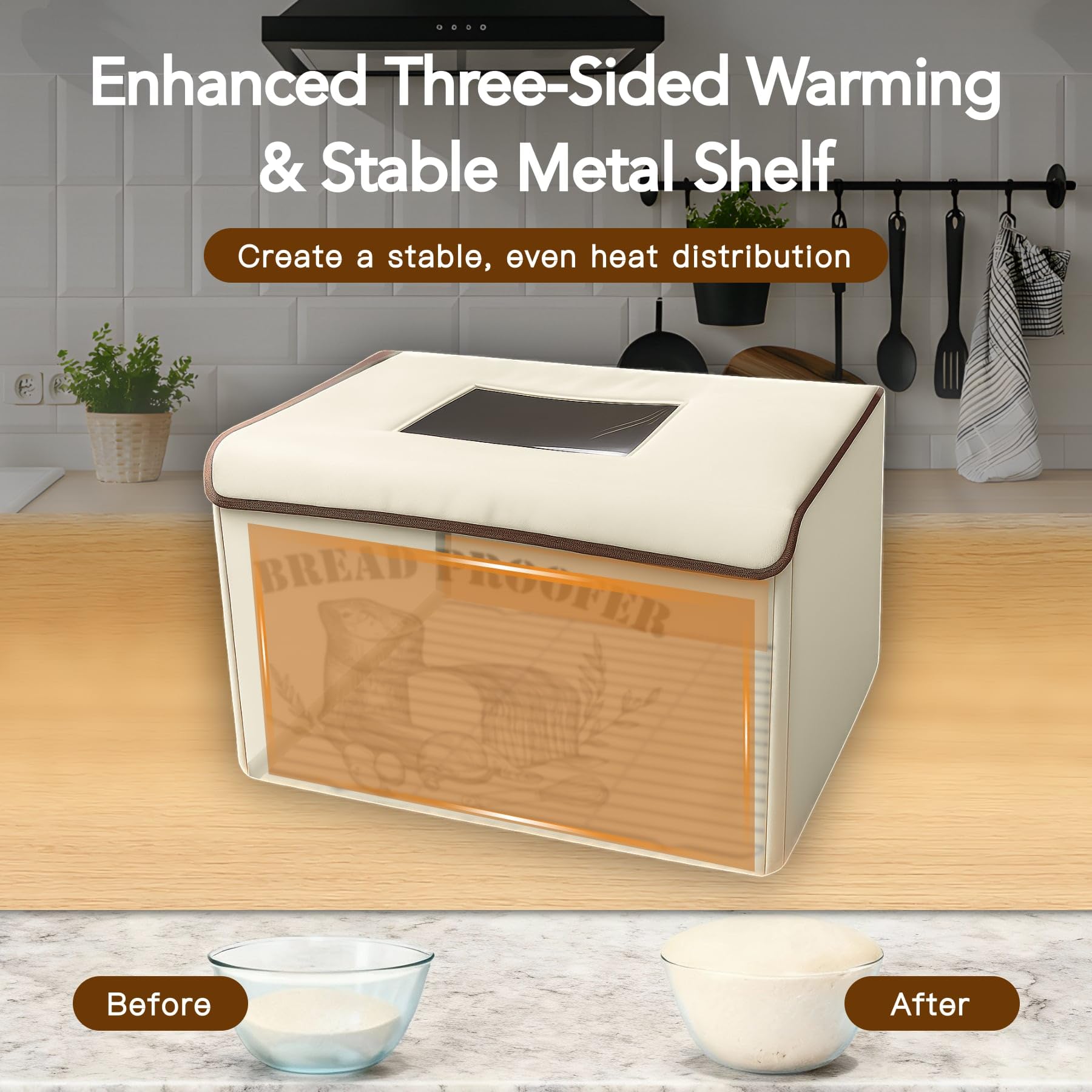 Brivouen Bread Proofing Box interior showing spacious 15.75x11.8x11.8 inch chamber.