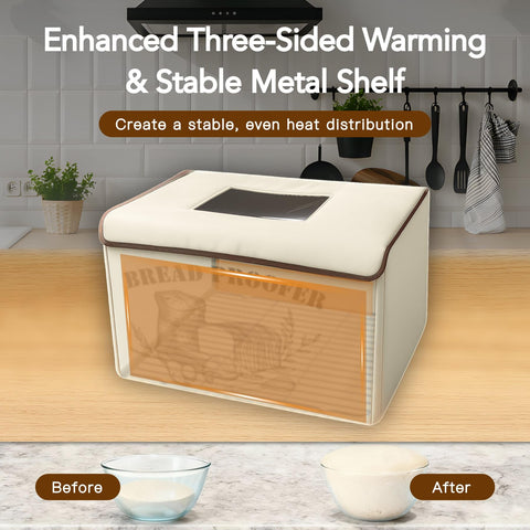Brivouen Bread Proofing Box interior showing spacious 15.75x11.8x11.8 inch chamber.