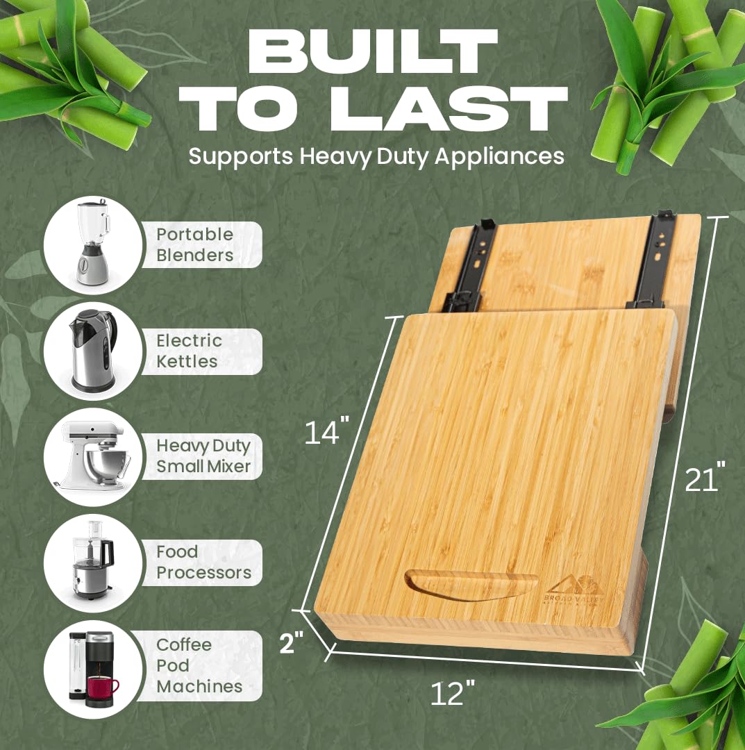 Broad Valley Bamboo Slider displays wooden tray for kitchen organization and quick cleanup