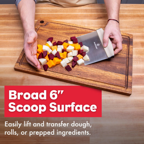 Brod & Taylor bench knife transferring dough to a scale