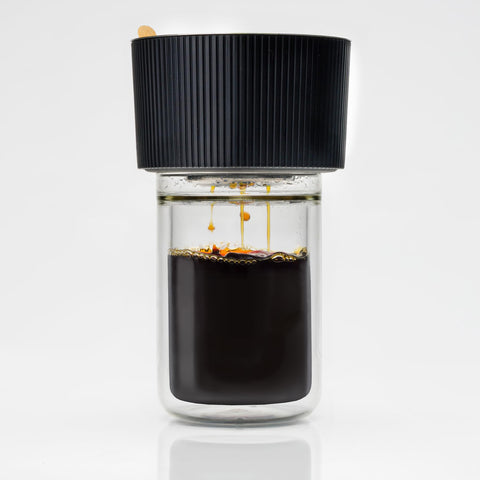 Brod and Taylor dripper secured with non-slip rubber on a cup for stable brewing.