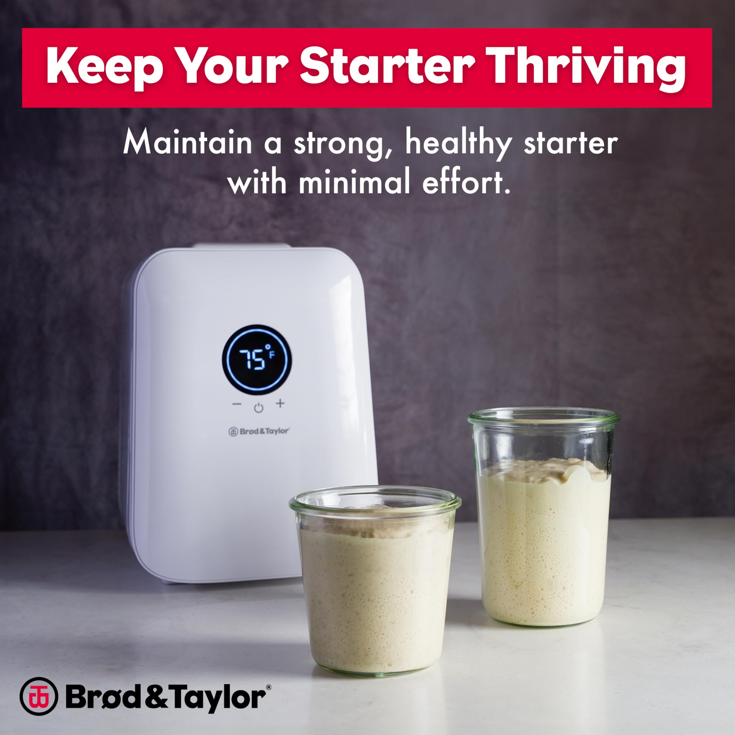 Brod & Taylor Sourdough Home control panel enables easy temperature adjustments.