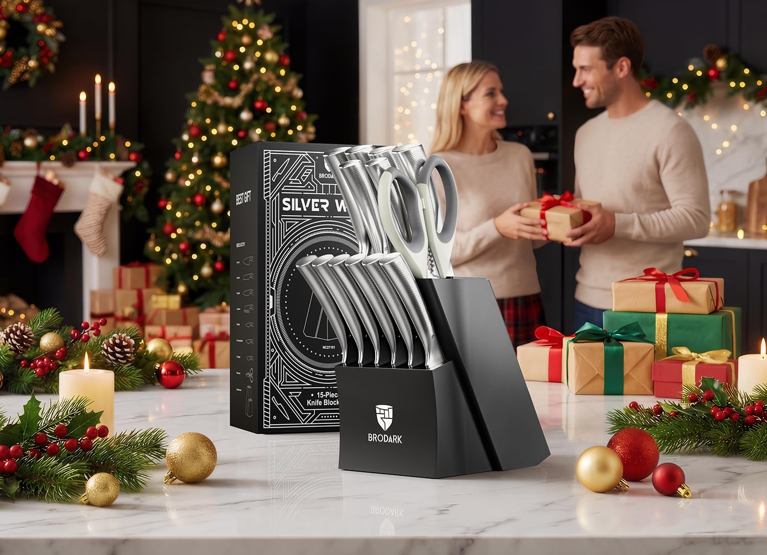 BRODARK built-in sharpener on the block restores edge for precise slicing.