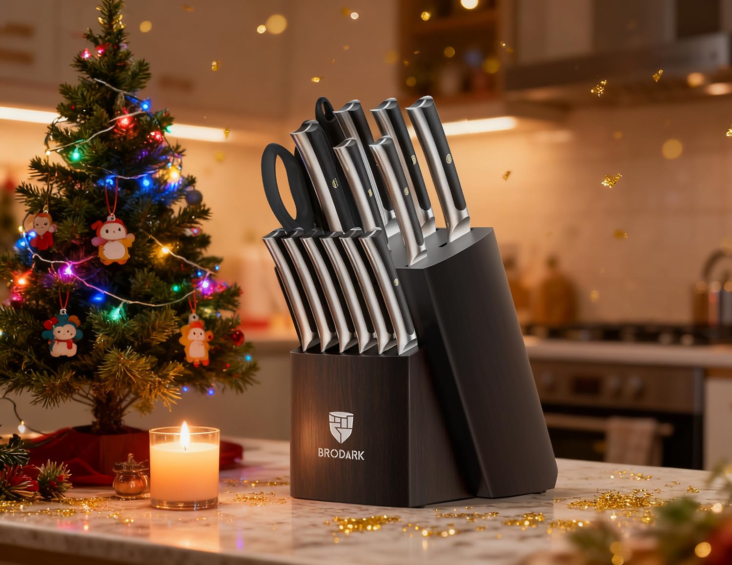 Gift-ready BRODARK knife set, ideal for cooking enthusiasts.