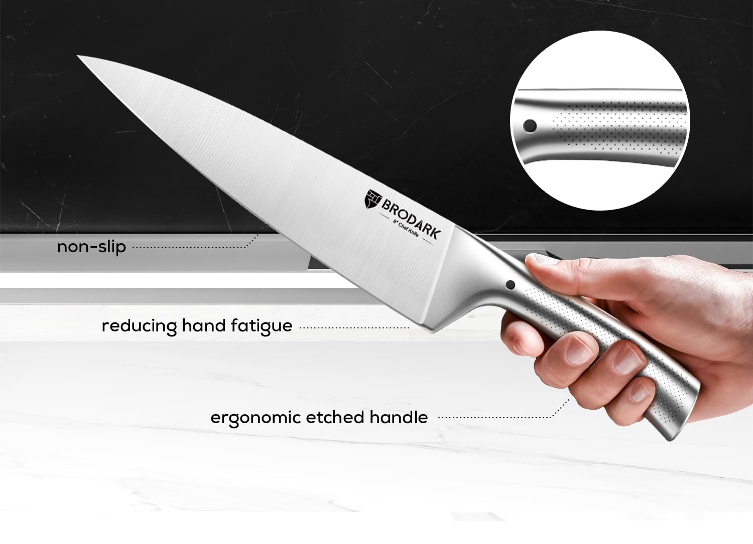 BRODARK high-carbon stainless steel blades resist rust and stay sharp longer.