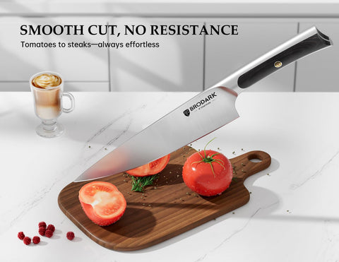 BRODARK high-carbon X50CrMoV15 steel edge delivers sharp, lasting cuts.