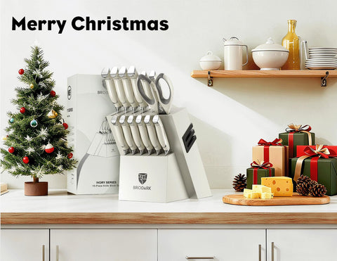 BRODARK Ivory Series 8-inch chef knife showcases a sharp, balanced edge.