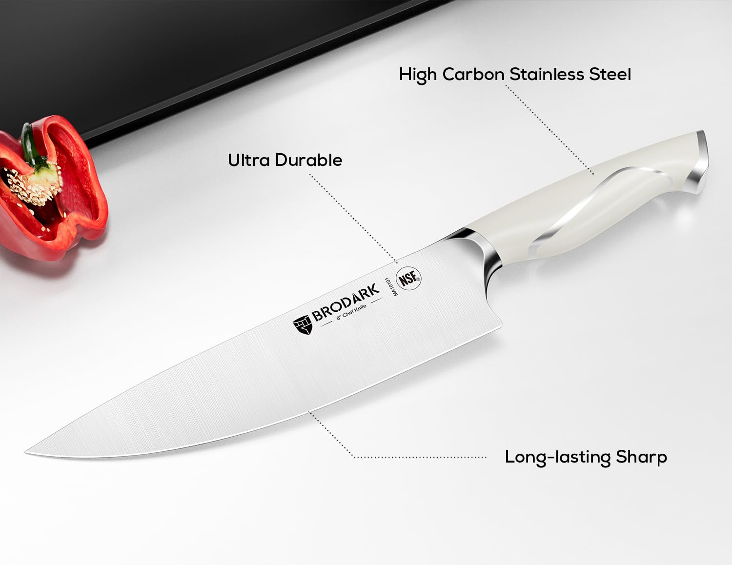 BRODARK Ivory Series 8-inch slicing knife for versatile carving tasks.