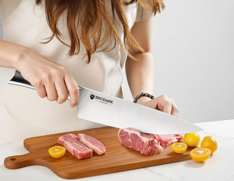 BRODARK kitchen scissors and sharpener included for easy maintenance.