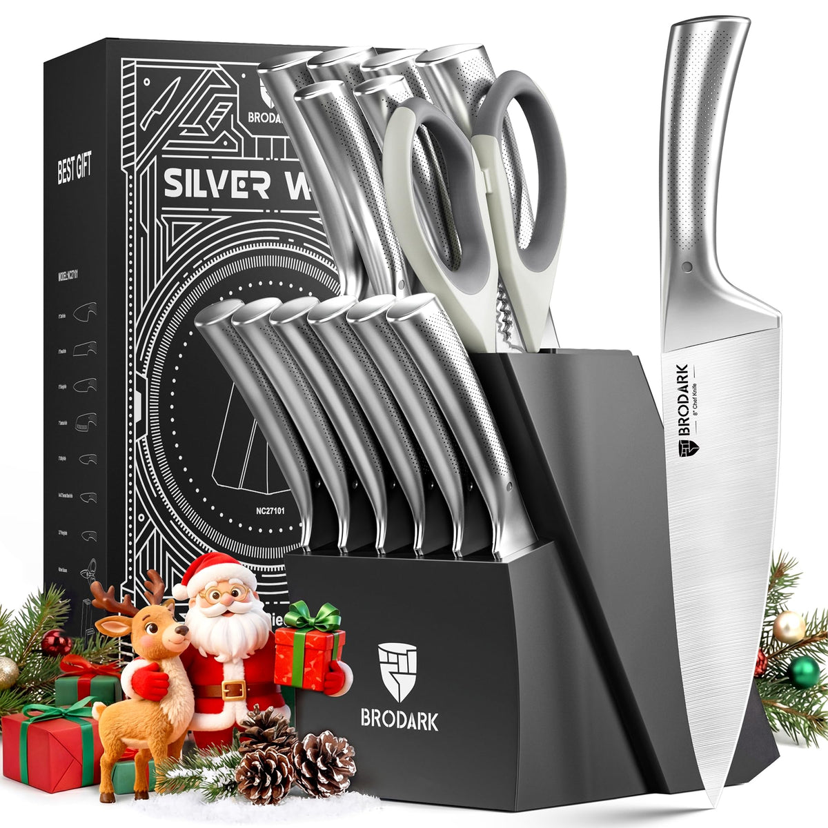 BRODARK knife block set complete collection displayed for versatile home cooking.