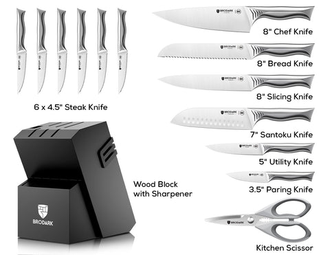 BRODARK Shark Series 4.5-inch Serrated Steak Knives set of 6 for clean slicing