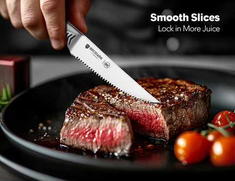 BRODARK serrated 4.5-inch blade slices steak with precision
