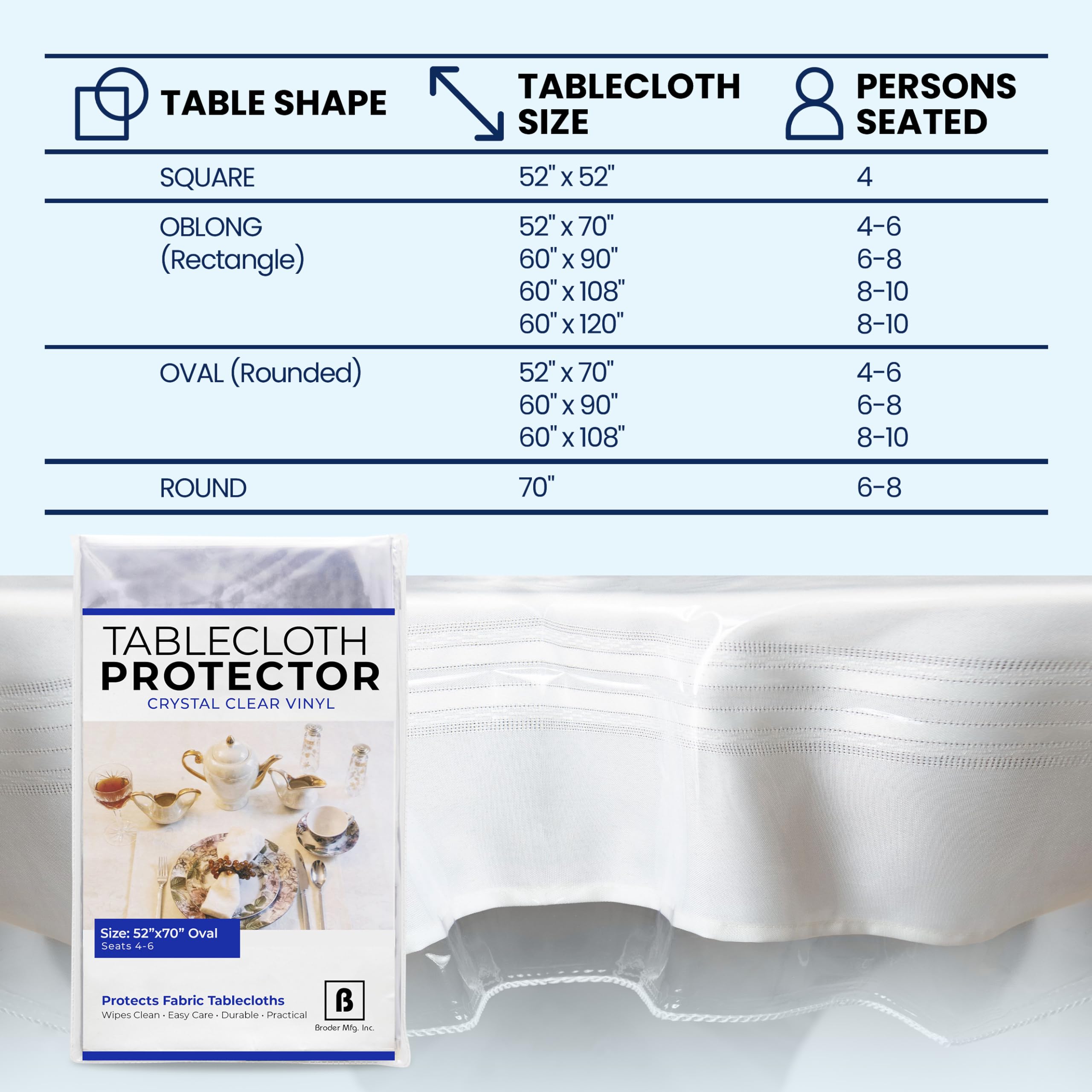 BRODER MFG. INC. Easy-clean damp-wipe surface for quick tidying after meals.