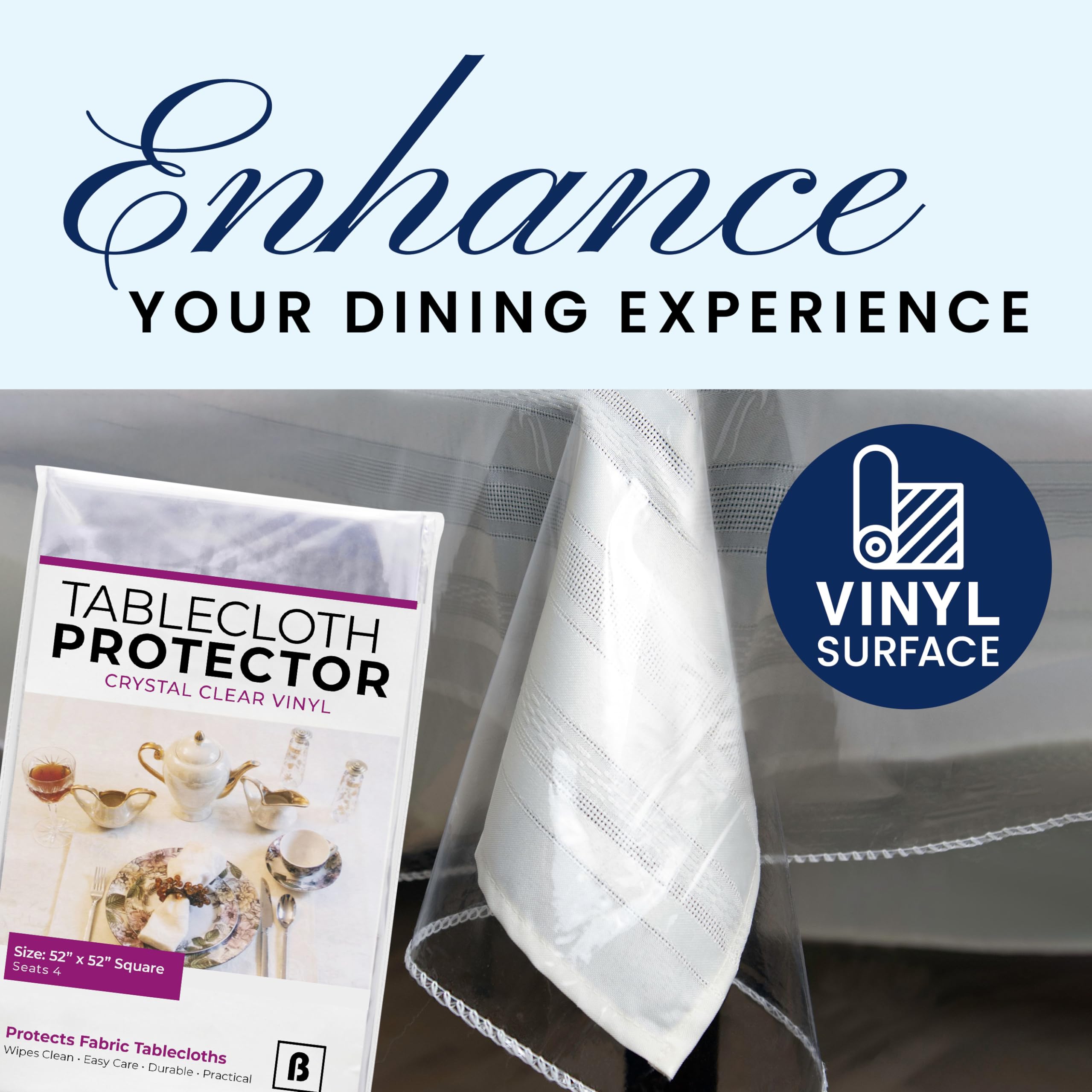BRODER MFG. INC. thick vinyl protector offers durable protection for indoor and outdoor dining.