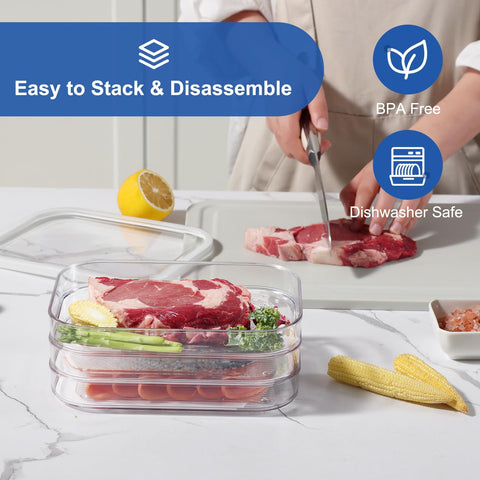 Bronkeeper clear three-tier fridge organizer keeps meats and cheeses neatly separated.