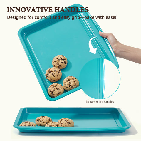BronyPro innovation handles enable easy one-handed transfer from oven to rack.