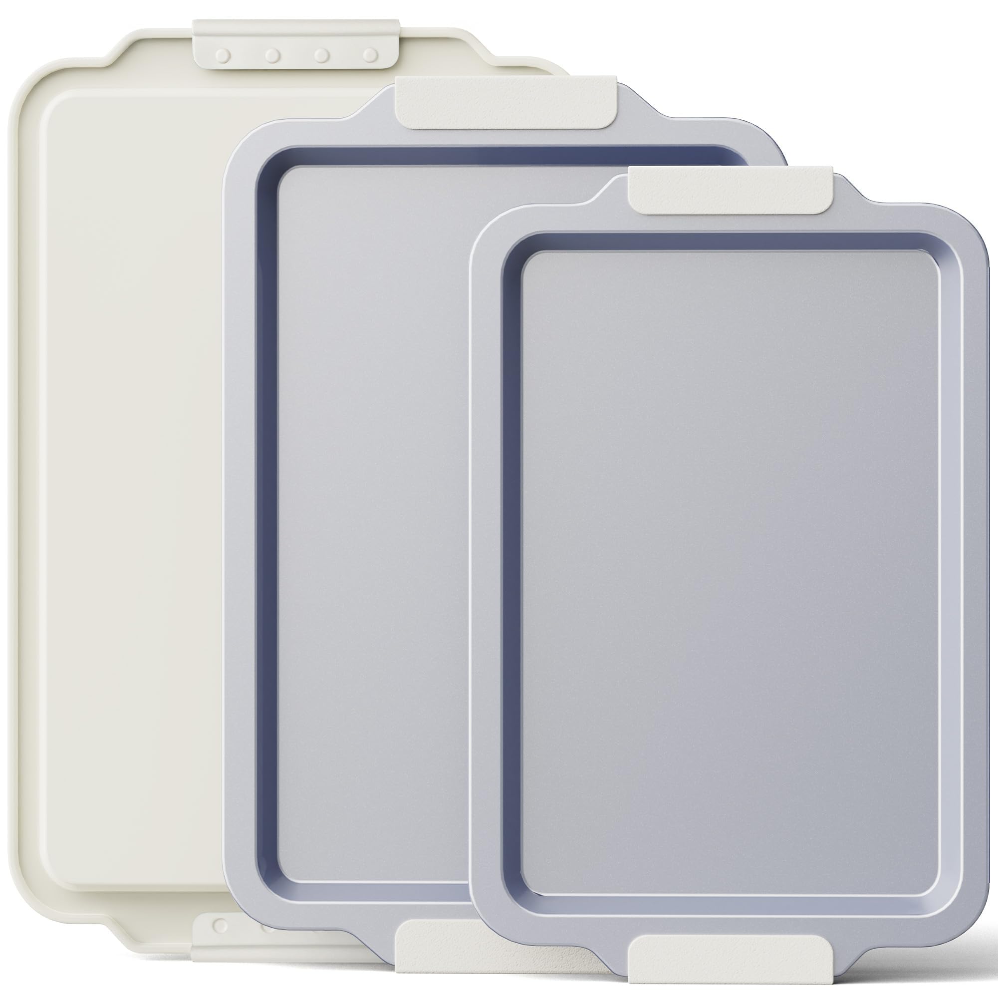 BRONYPRO non-stick ceramic baking sheet set of three, cream finish, for easy food release.