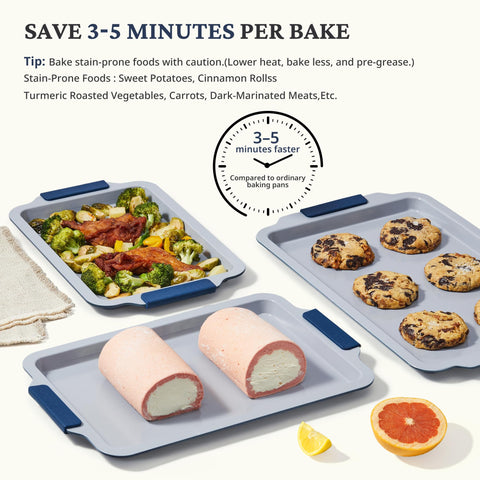 BRONYPRO jelly roll pan with ceramic coating for roasted vegetables and even cooking.