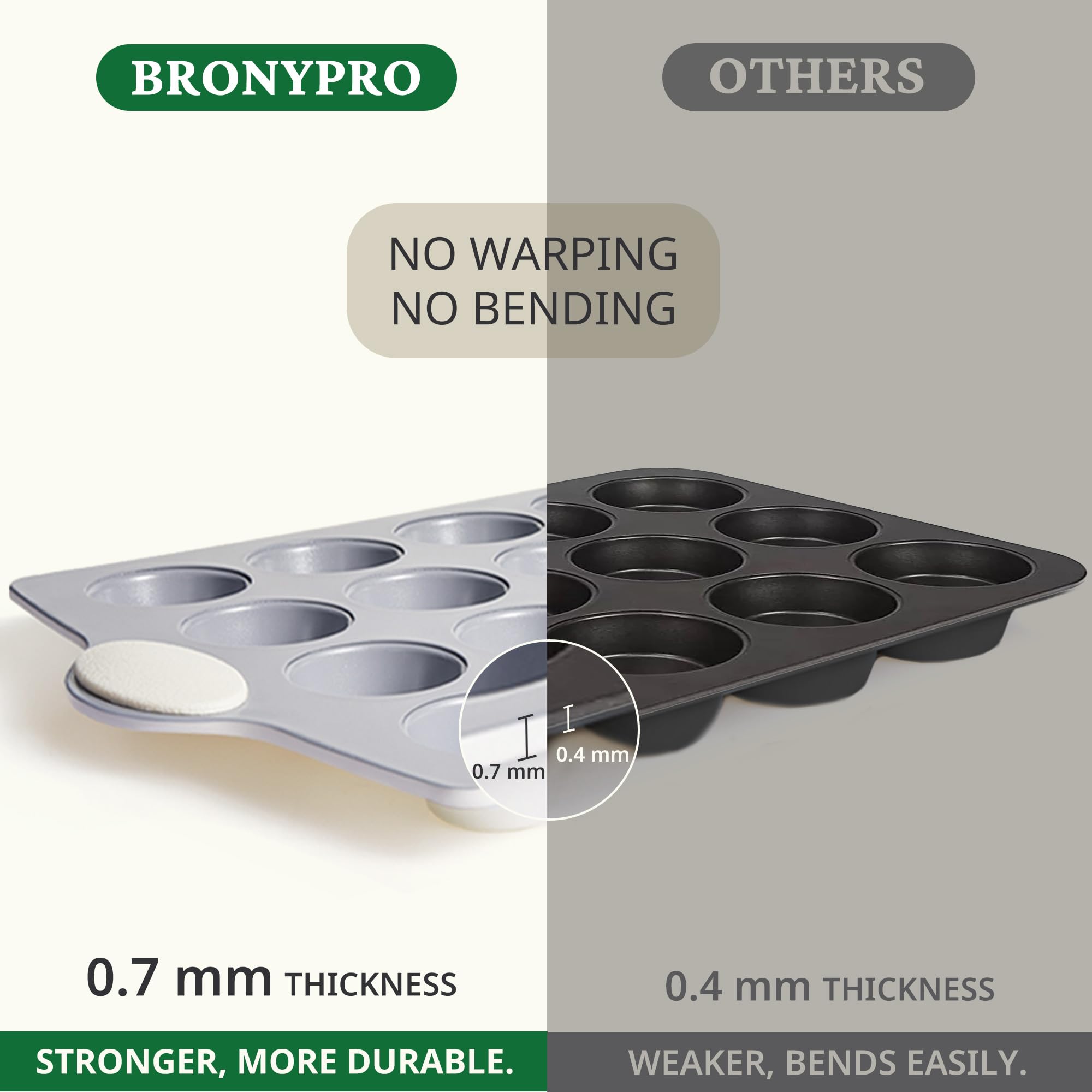 Bronypro oven-safe and dishwasher-safe bakeware for convenience.
