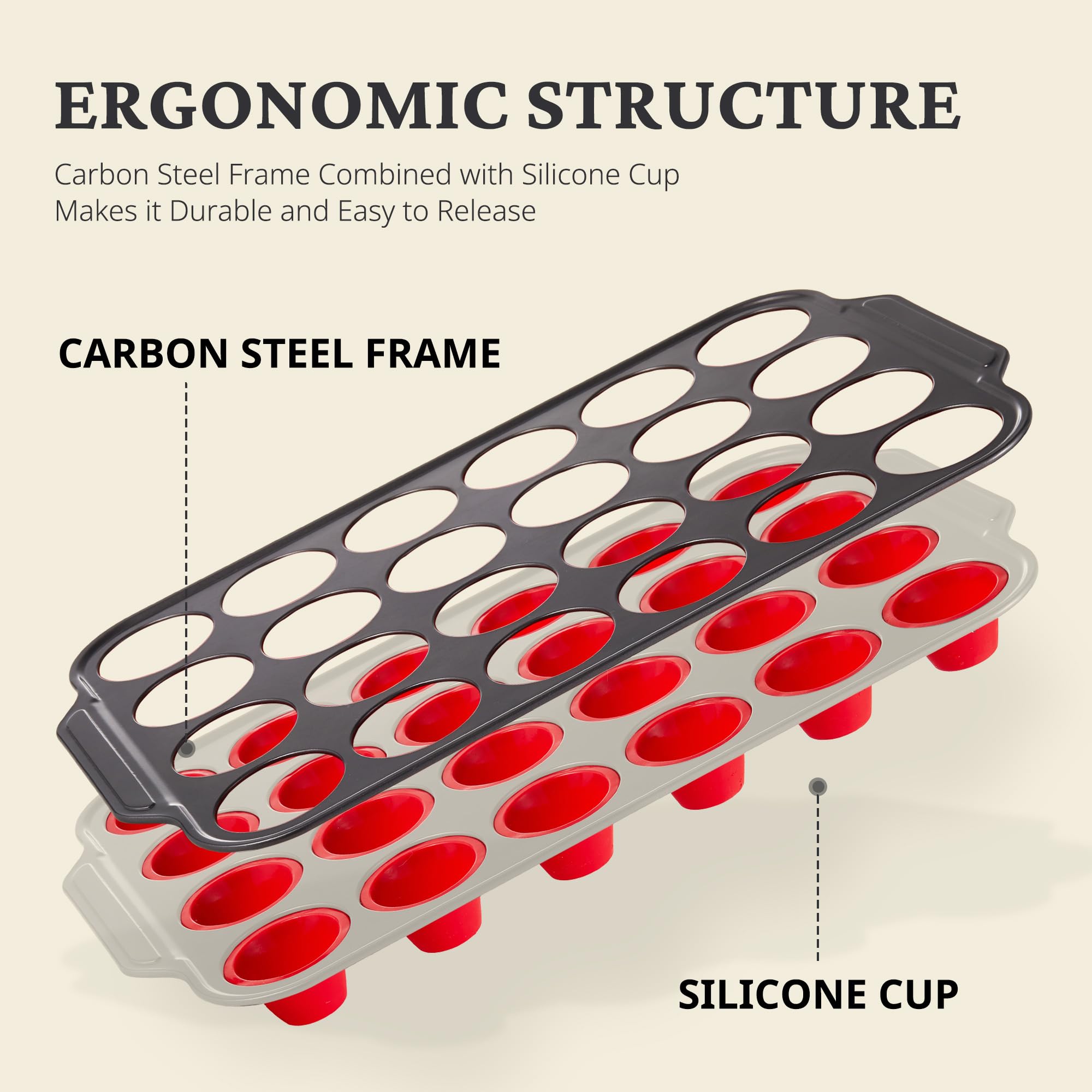 BronyPro pan combines silicone cups with a metal frame for stable baking