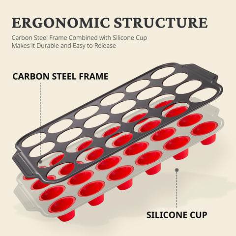 BronyPro pan combines silicone cups with a metal frame for stable baking
