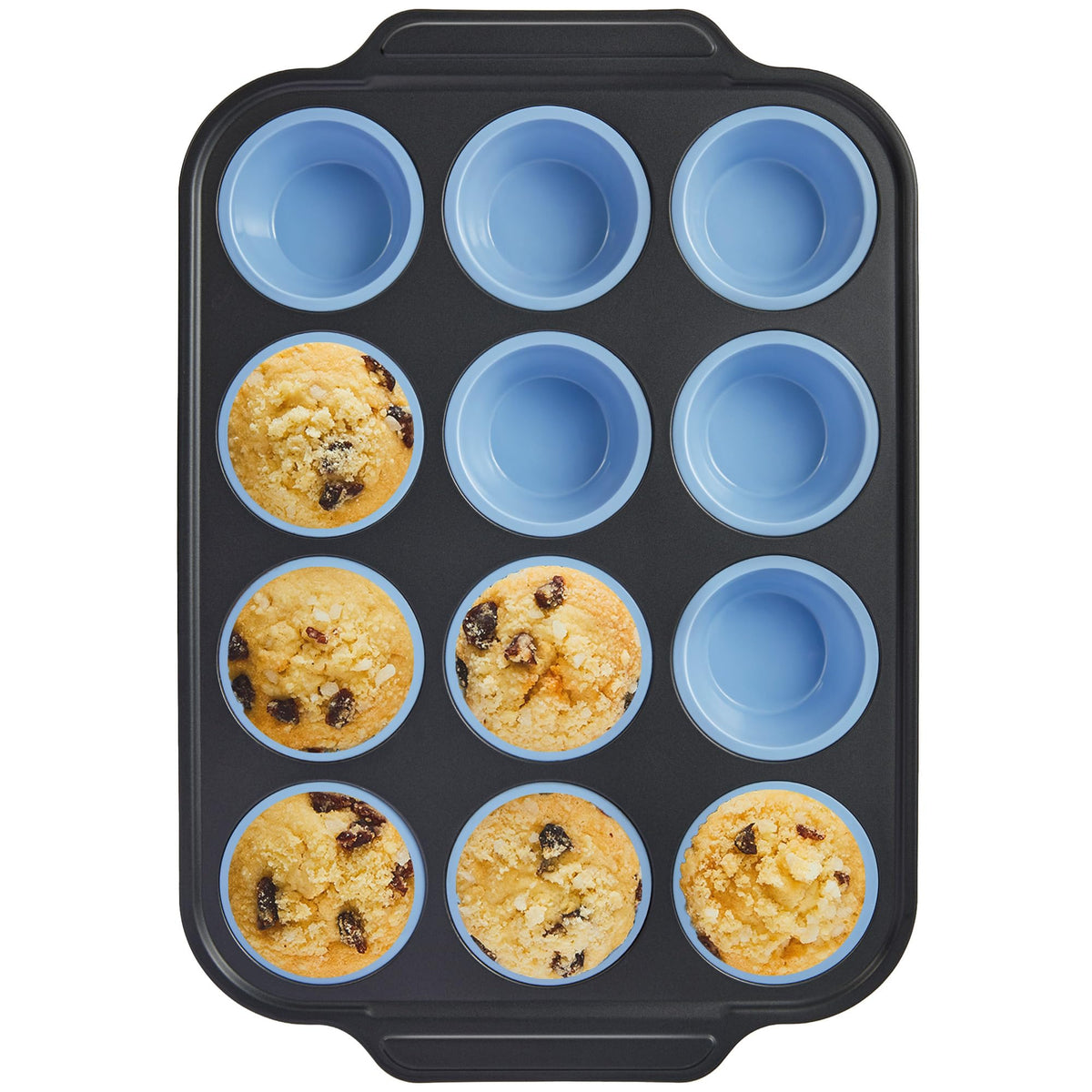 BronyPro silicone muffin pan with metal frame for stable baking and easy release.