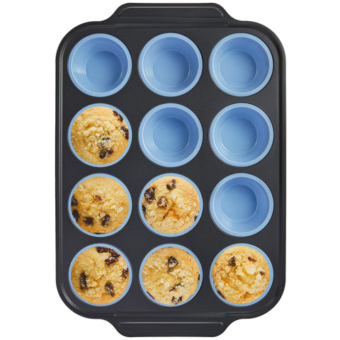 BronyPro silicone muffin pan with metal frame for stable baking and easy release.